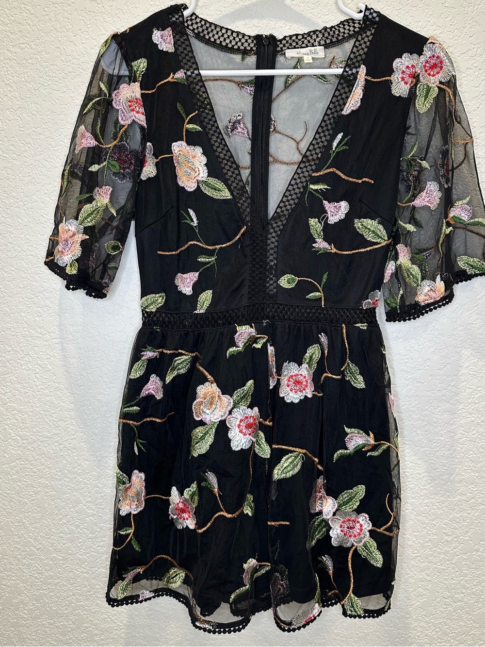 Honey Belle Black Floral V-Neck Short Sleeve Romper
